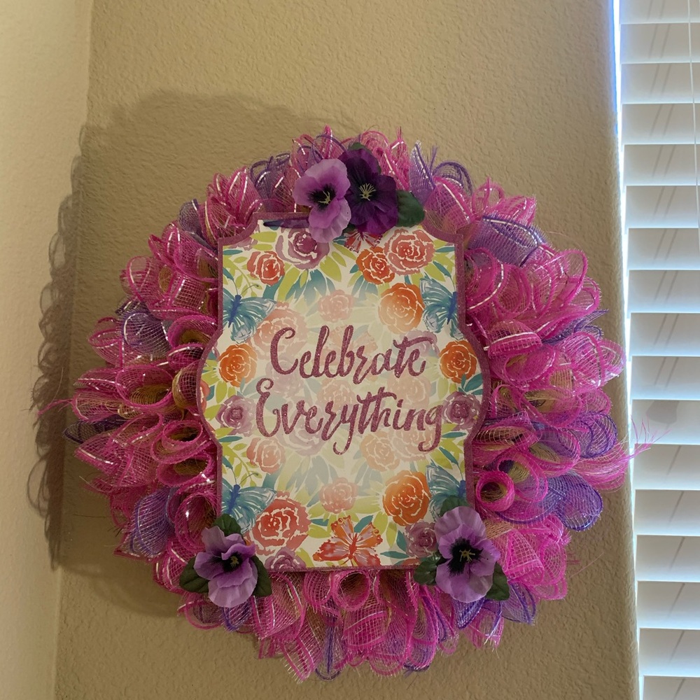 Pink and purple “Celebrate Everything” Wreath